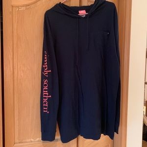 NWT Simply Southern, Navy w/Coral Script. XL Long Sleeve Hoodie Tee